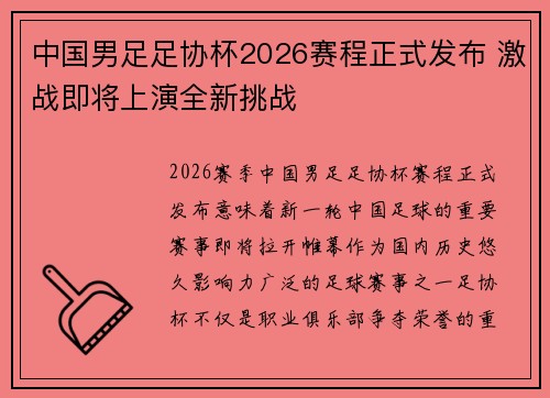 中国男足足协杯2026赛程正式发布 激战即将上演全新挑战